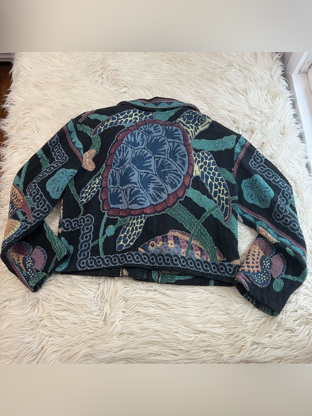 Vintage Paco Soler Cardigan Blazer Jacket Sea Turtle Marine Life Tapestry Sz M/L